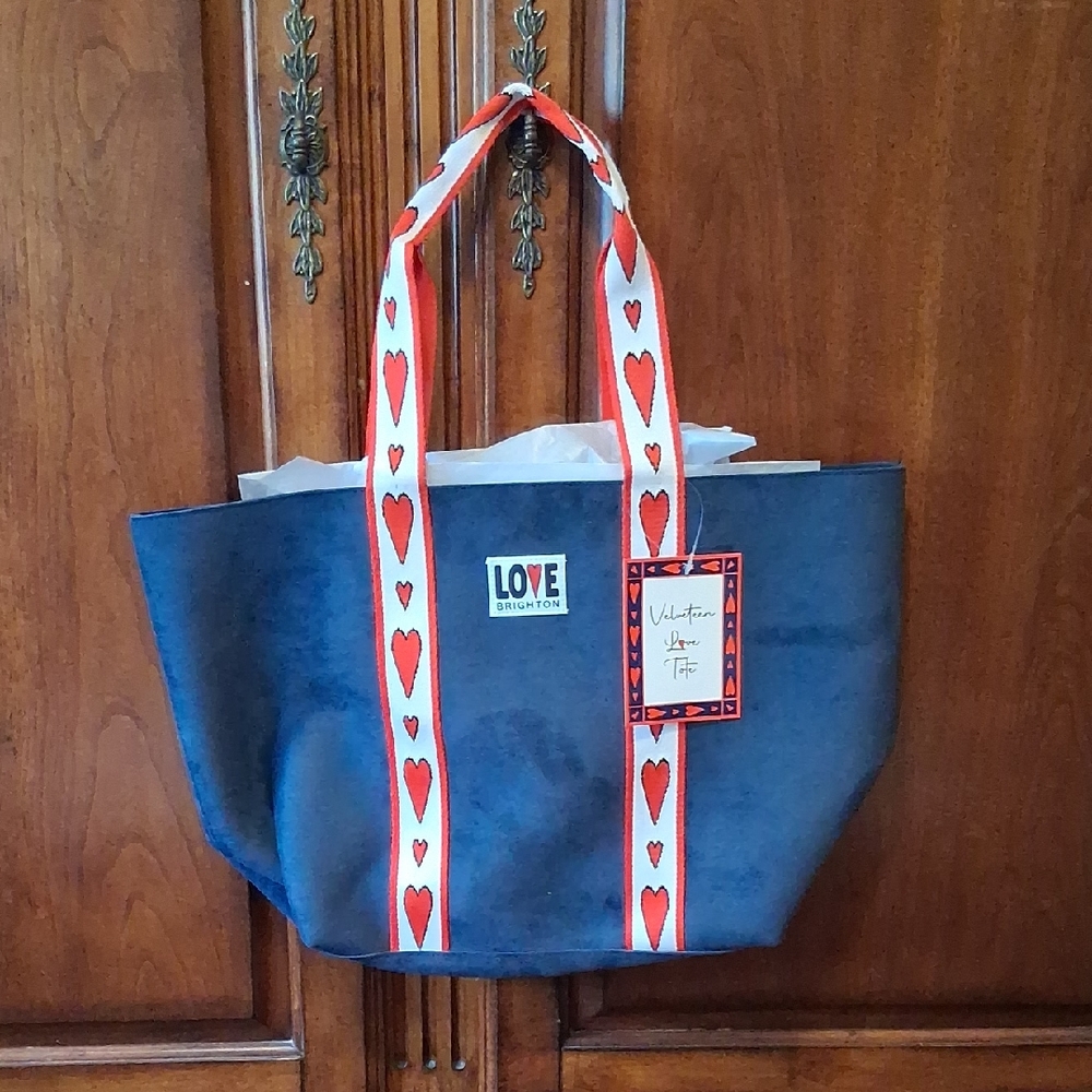 Love Blue and Red Denim Totes with Striped Handles